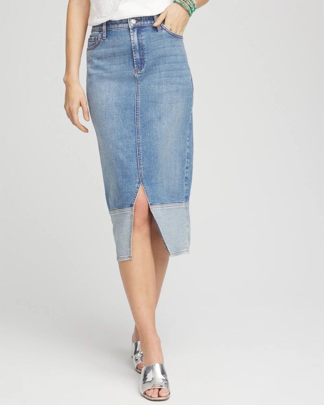Colorblock High-Rise Denim Skirt